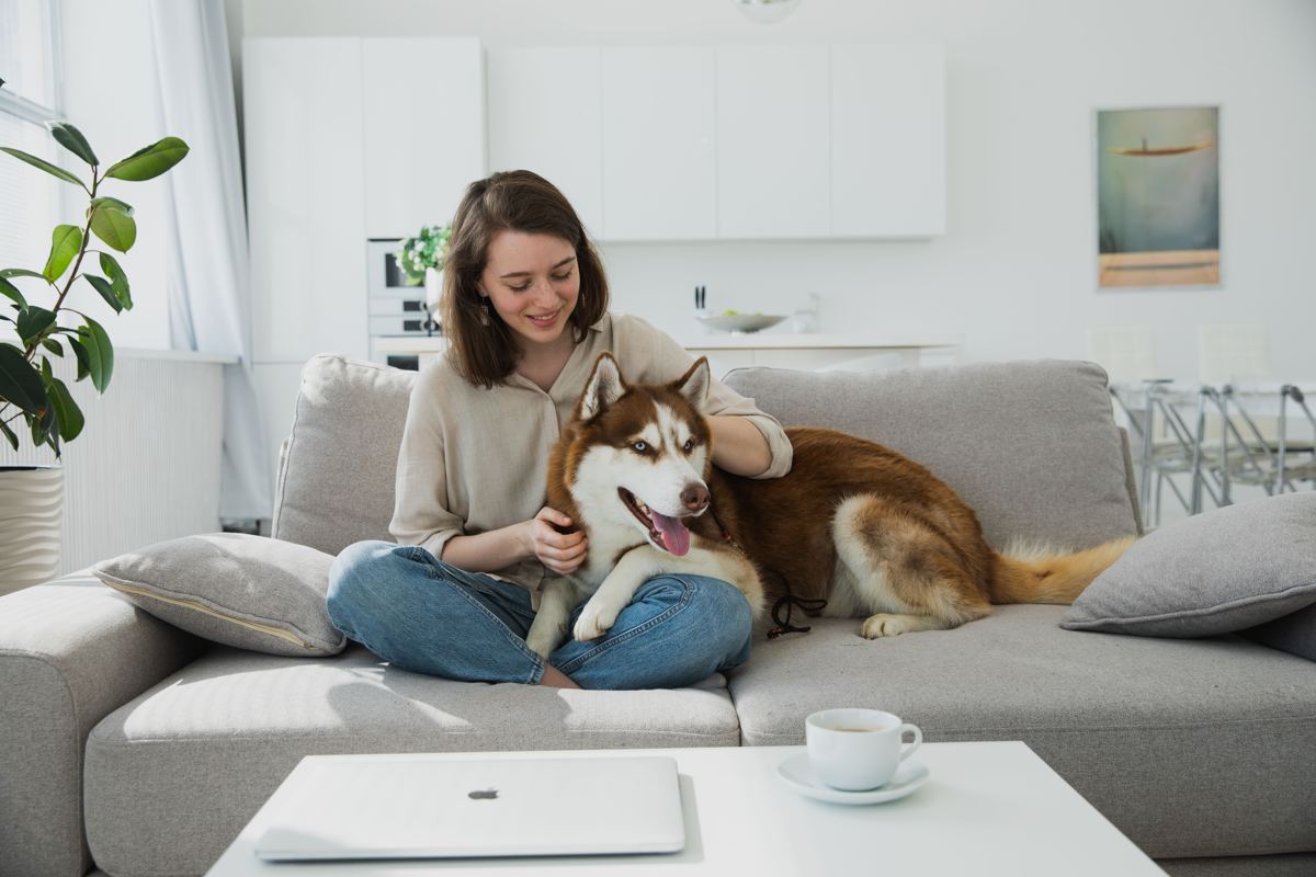 Resident with her husky at home