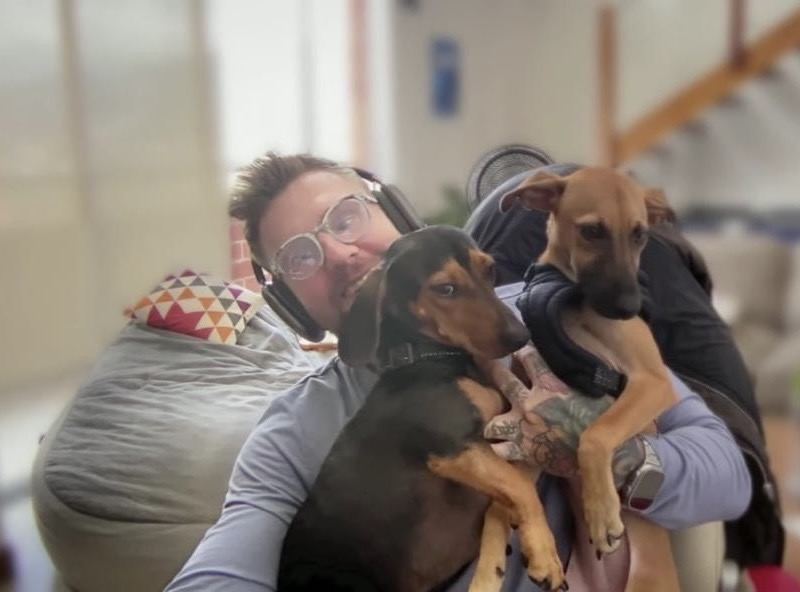 Resident with two dogs